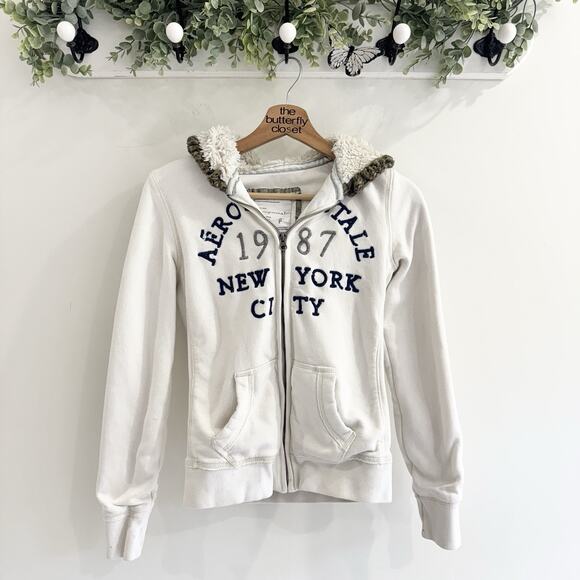 Aeropostale Sweaters - Vintage Y2K Aeropostale Fur Full Zip Hoodie Spellout Small i6467